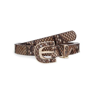 Brown snakeskin-effect buckled belt